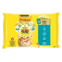 FRISKIES Macskaeledel szószban 4x85g LAZAC, TONHAL, SZARDÍNIA, TŐKEHAL (981)