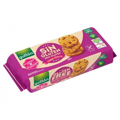 GULLON CHIP CHOCO KEKSZ GLUTÉNMENTES 125g CSOKIDARABOS HOZZÁADOTT CUKOR NÉLKÜL(lila) 