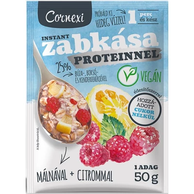 CORNEXI Zabkása 50g PROTEIN MÁLNÁS CITROMOS VEGÁN ÉDESÍTŐSZERREL (0039)