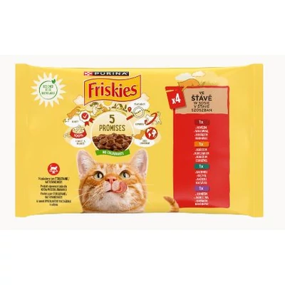 FRISKIES Macskaeledel szószban 4x85g CSIRKE, MARHA, BÁRÁNY, KACSA (001)