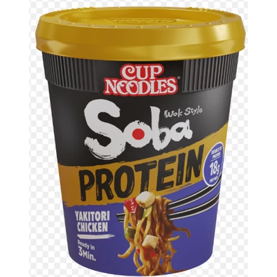 NISSIN SOBA CUP PROTEIN Sült tészta 90g YAKITORI CSIRKE (Kék-Poharas)