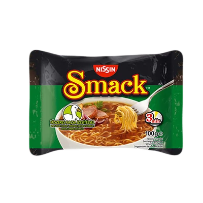 NISSIN SMACK Instant tésztaleves 100g FŰSZERES KACSA (Zöld-Zacskós)