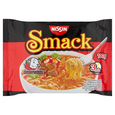 NISSIN SMACK Instant tésztaleves 100g CSIPŐS MARHA (Piros-Zacskós)