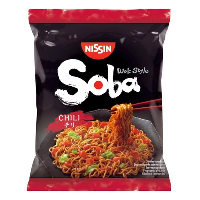 NISSIN SOBA Sült tészta 111g CHILI (Piros-Zacskós)