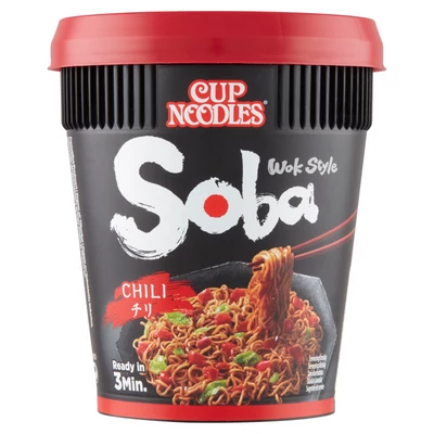 NISSIN SOBA CUP Sült tészta 92g CHILI (Piros-Poharas)