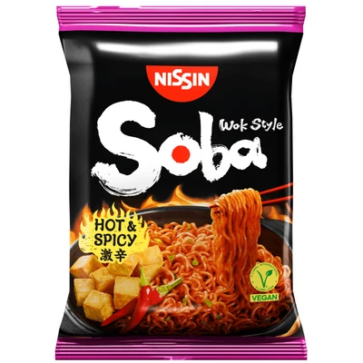 NISSIN SOBA Sült tészta 111g HOT AND SPICY(Lila-Zacskós)