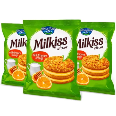 MILKISS DUO Piskóta 42g MÉZES, NARANCS ÉS CSOKOLÁDÉ ÍZŰ KRÉMMEL (SÁRGA-399)